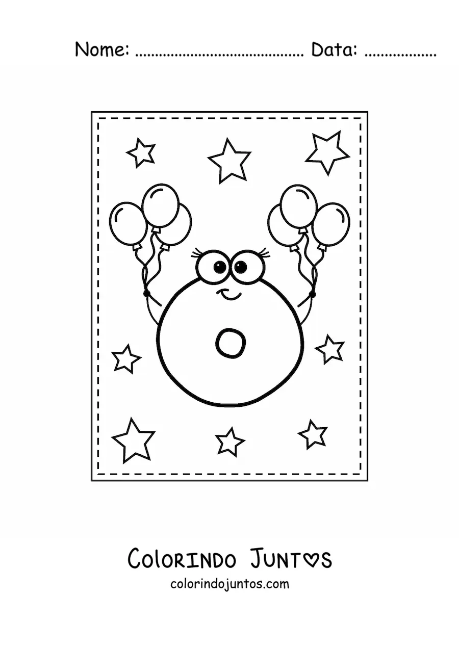 Desenho para colorir da letra O maiúscula animada com balões