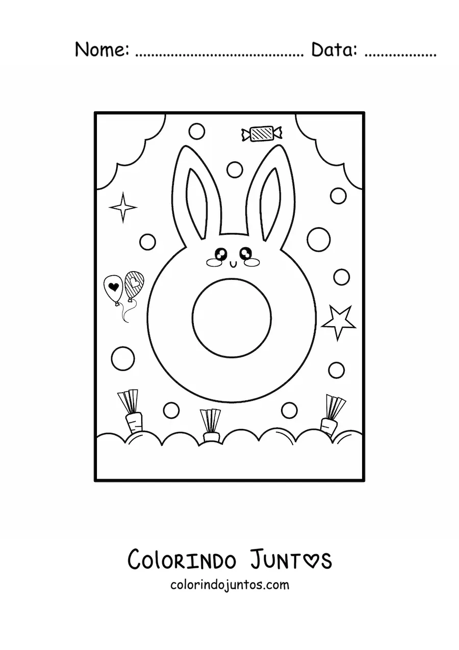 Desenho para colorir da letra O em forma de coelho kawaii animado