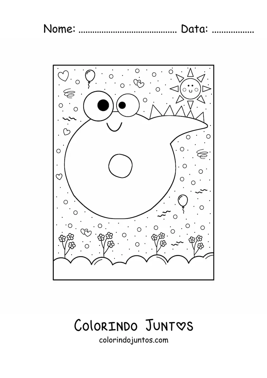 Desenho para colorir da letra O animada em forma de monstro de desenho animado