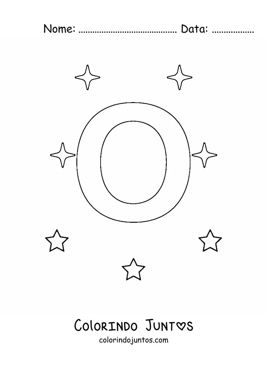 Desenho para colorir da letra O maiúscula com estrelas