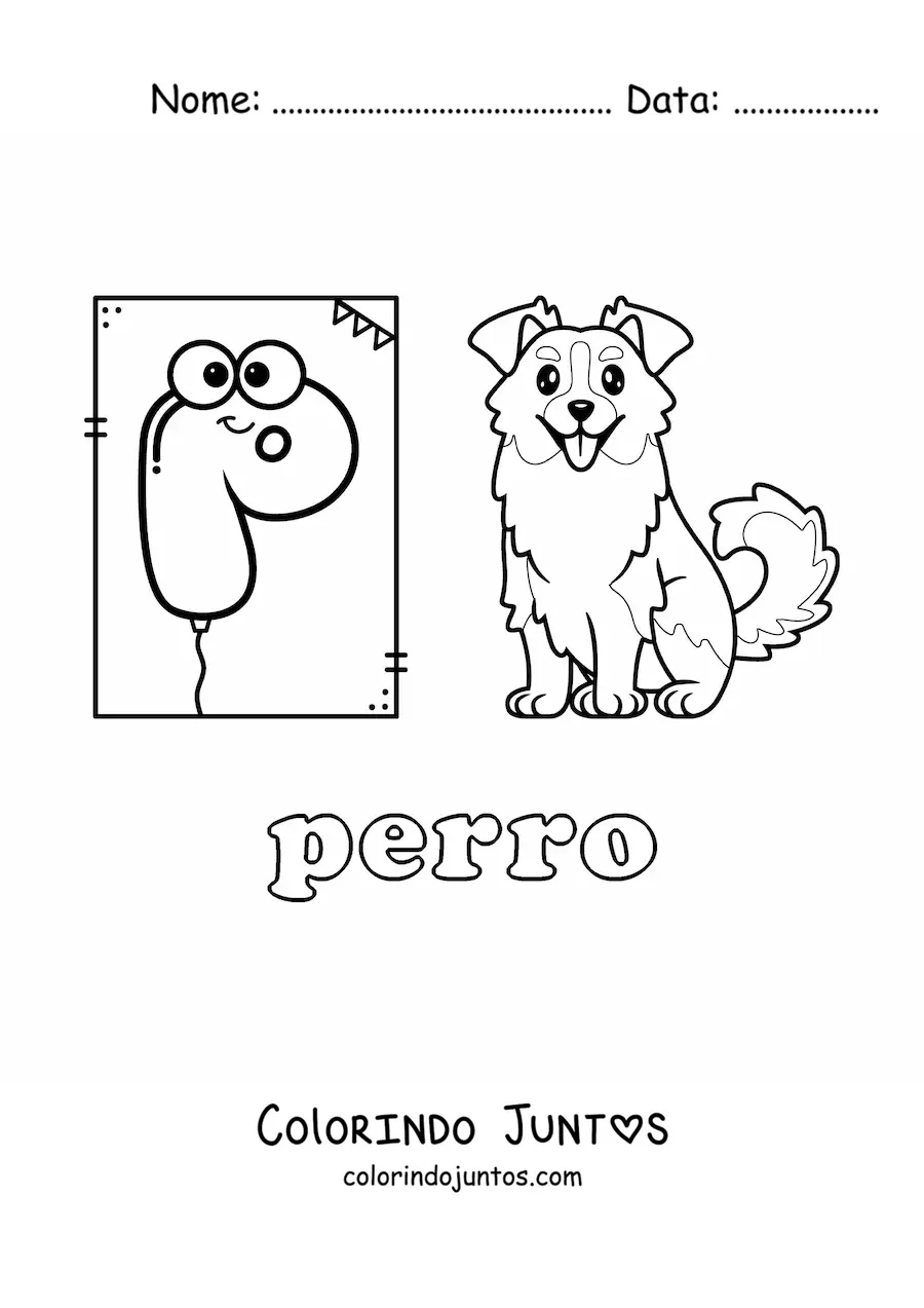Desenho para colorir de P de cachorro