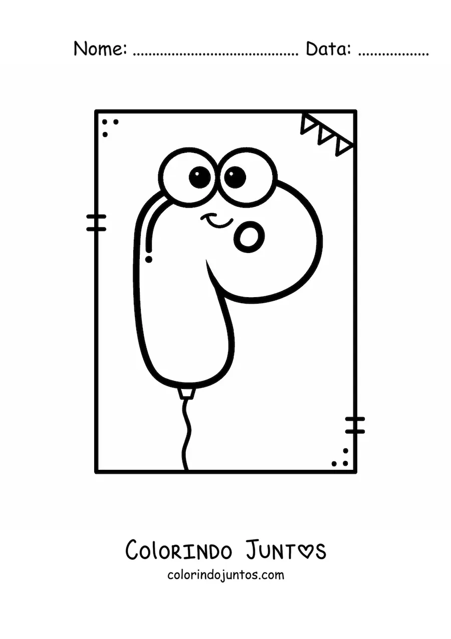 Desenho para colorir da letra P animada em forma de balão