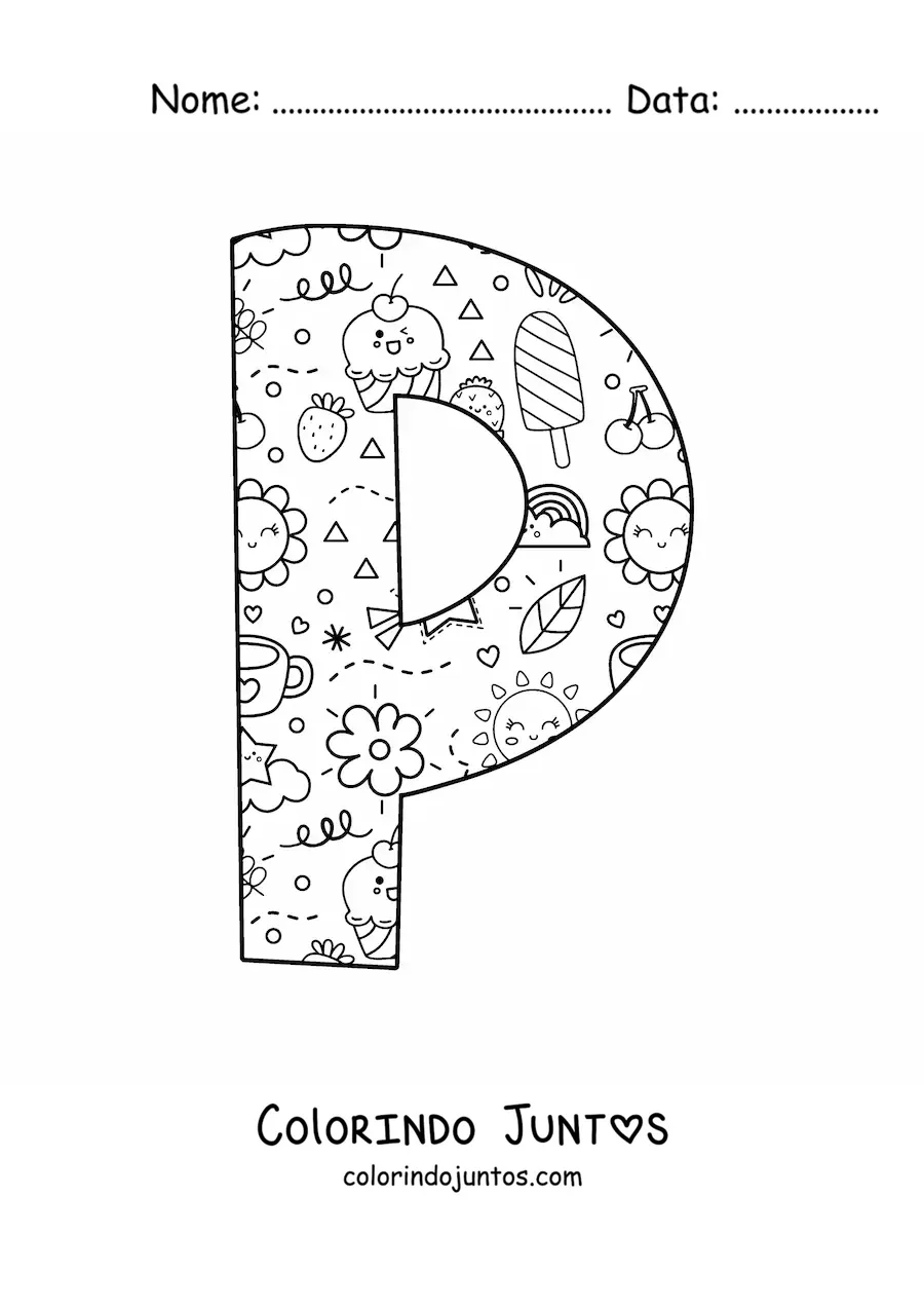 Desenho para colorir da letra P em desenho animado