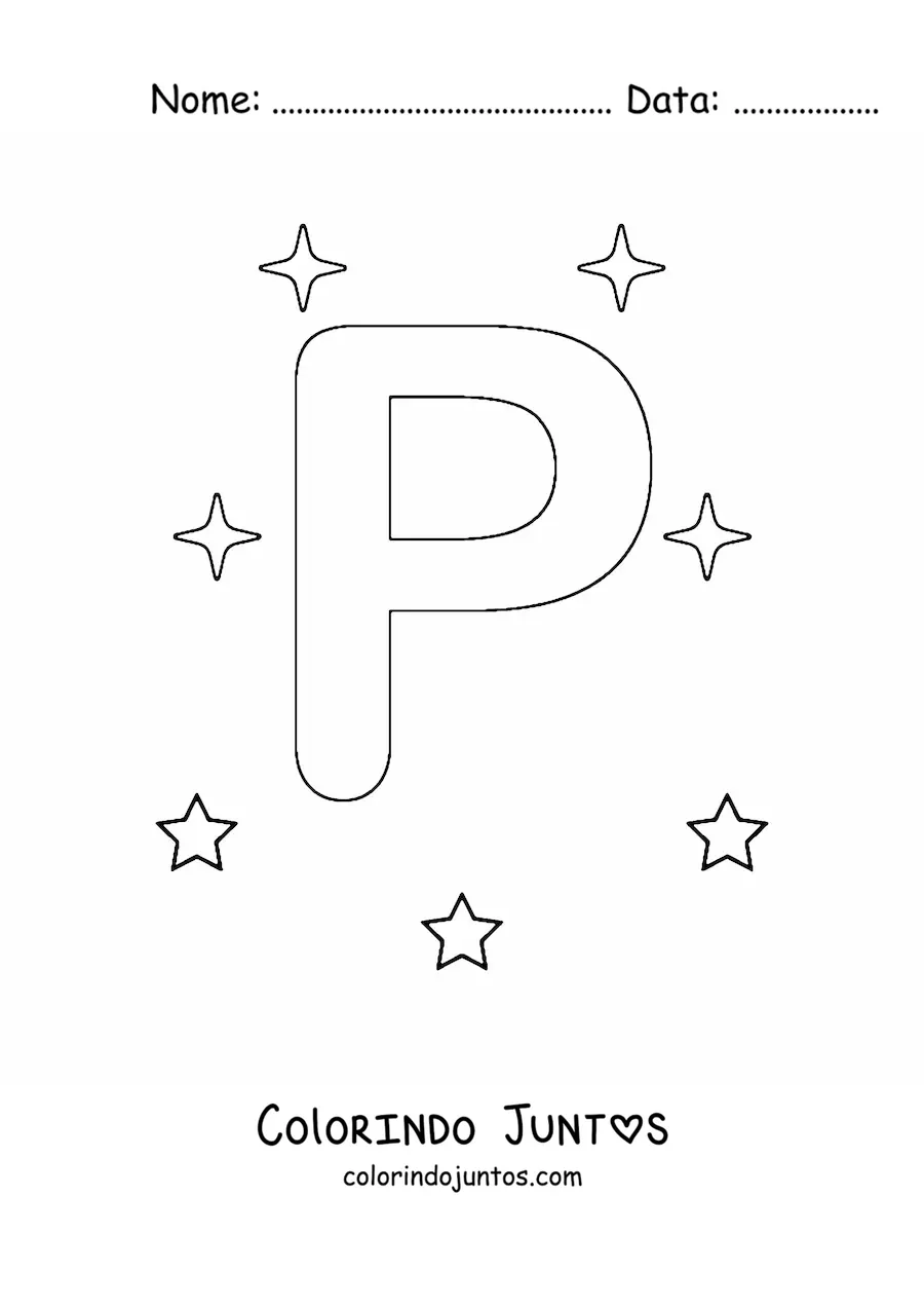 Desenho para colorir da letra P maiúscula com estrelas