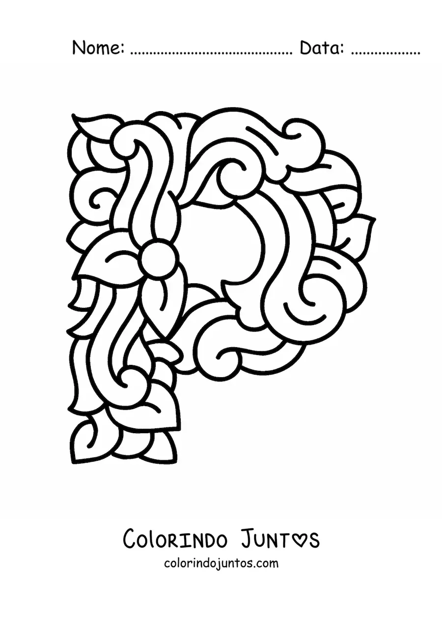 Desenho para colorir da letra P maiúscula decorada