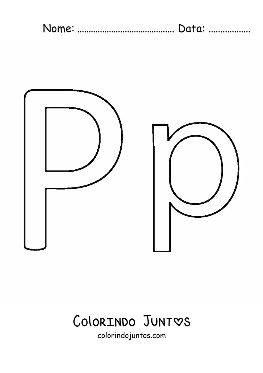 Desenho para colorir da letra P maiúscula e minúscula fácil