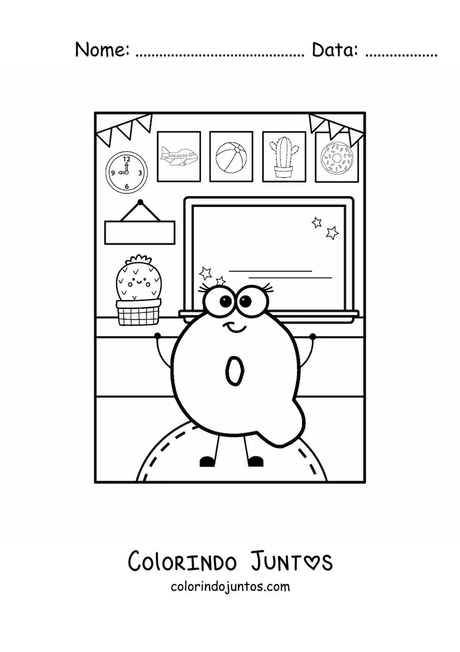 Desenho para colorir da letra Q animada na escola
