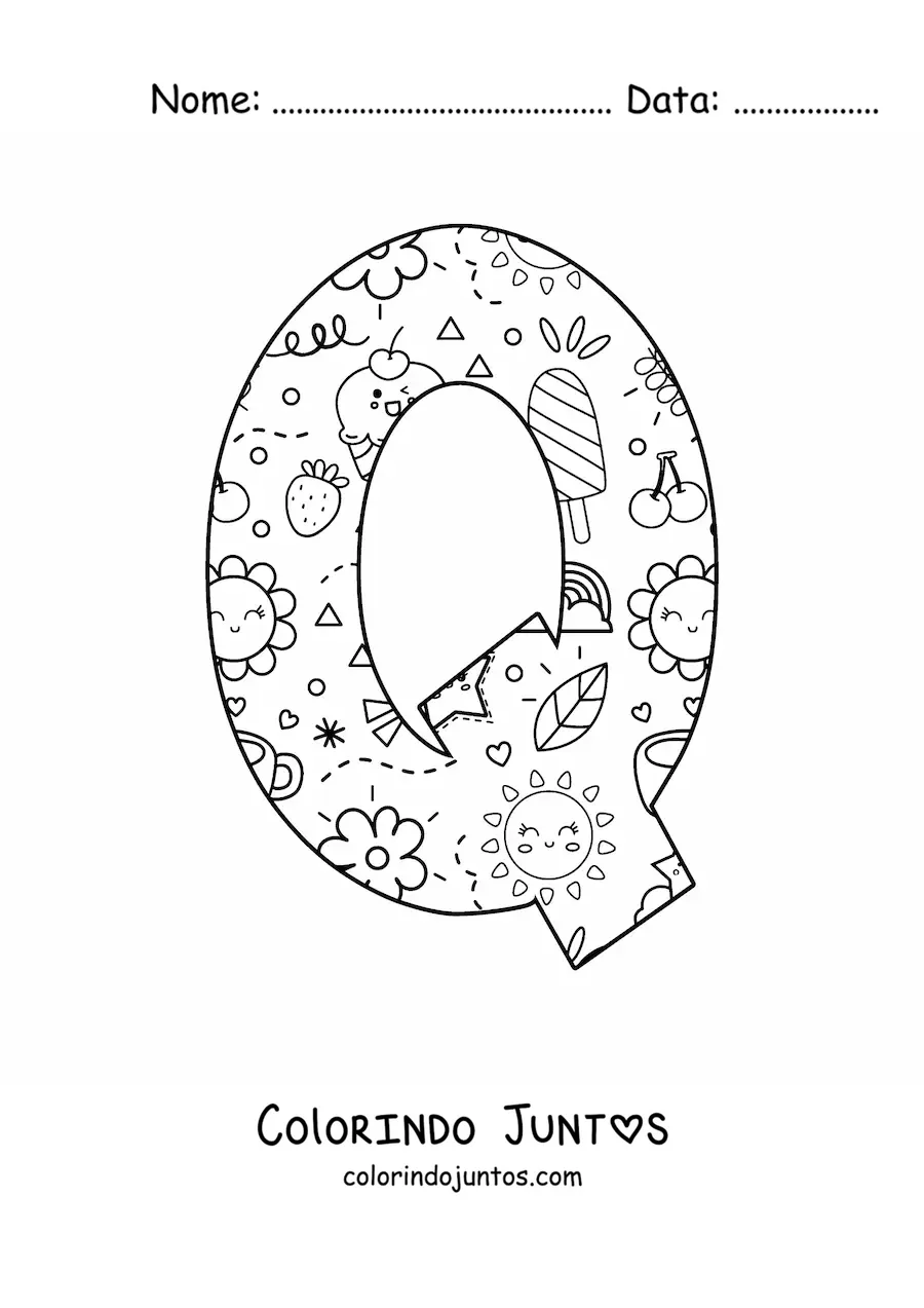 Desenho para colorir da letra Q em desenho animado