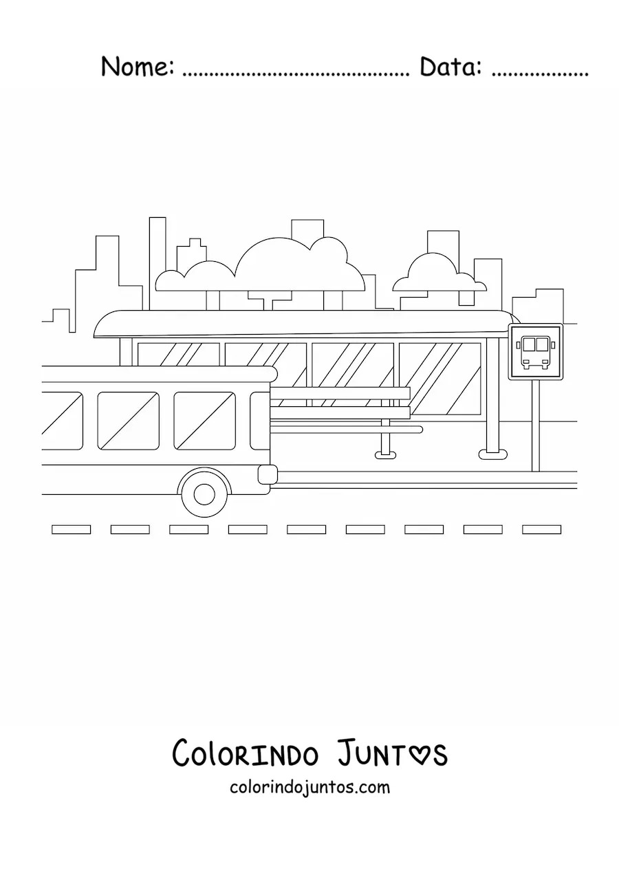 Desenho para colorir de um ponto de onibus na cidade