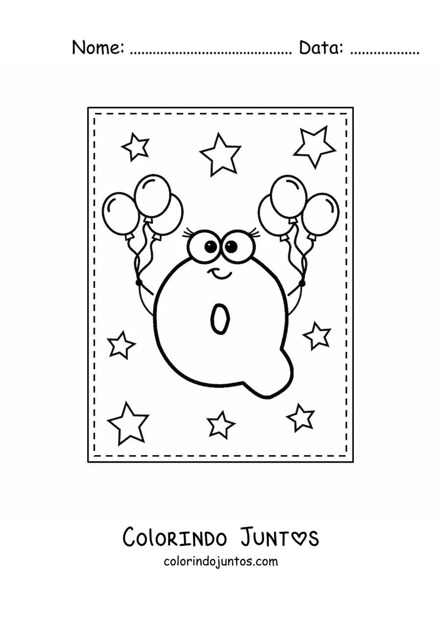 Desenho para colorir da letra Q maiúscula animada com balões