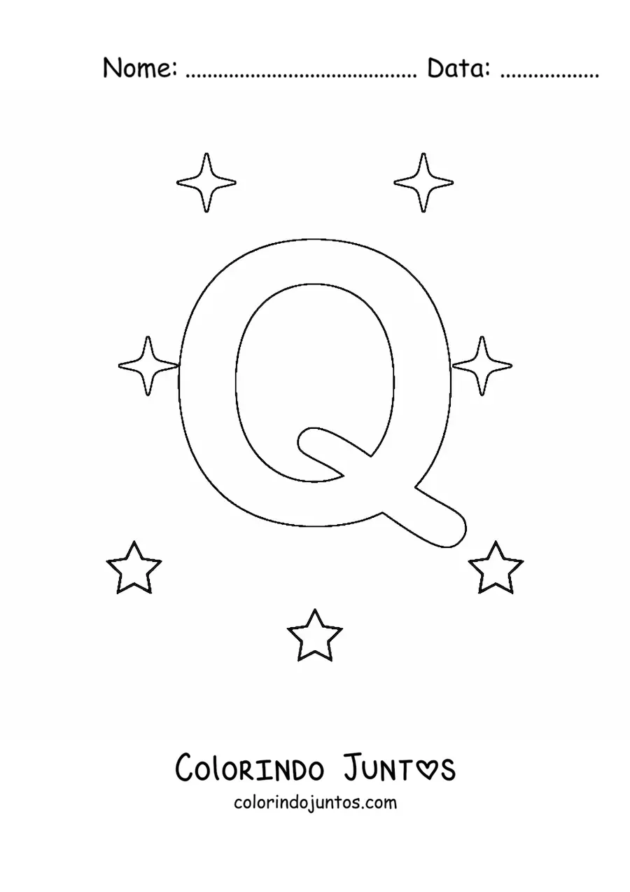 Desenho para colorir da letra Q maiúscula com estrelas