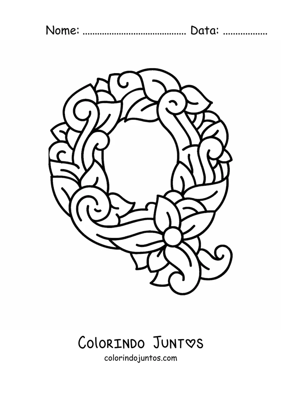 Desenho para colorir da letra Q maiúscula decorada