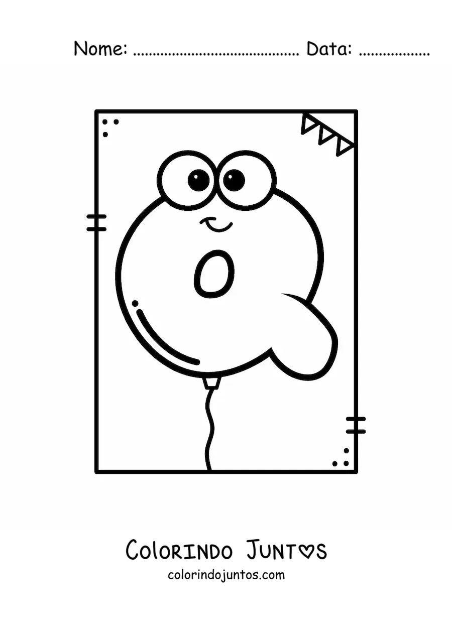 Desenho para colorir da letra Q animada em forma de balão