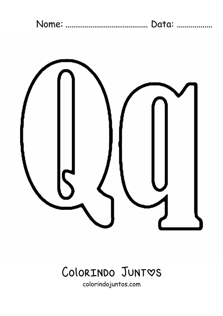 Desenho para colorir da letra Q maiúscula e minúscula grande