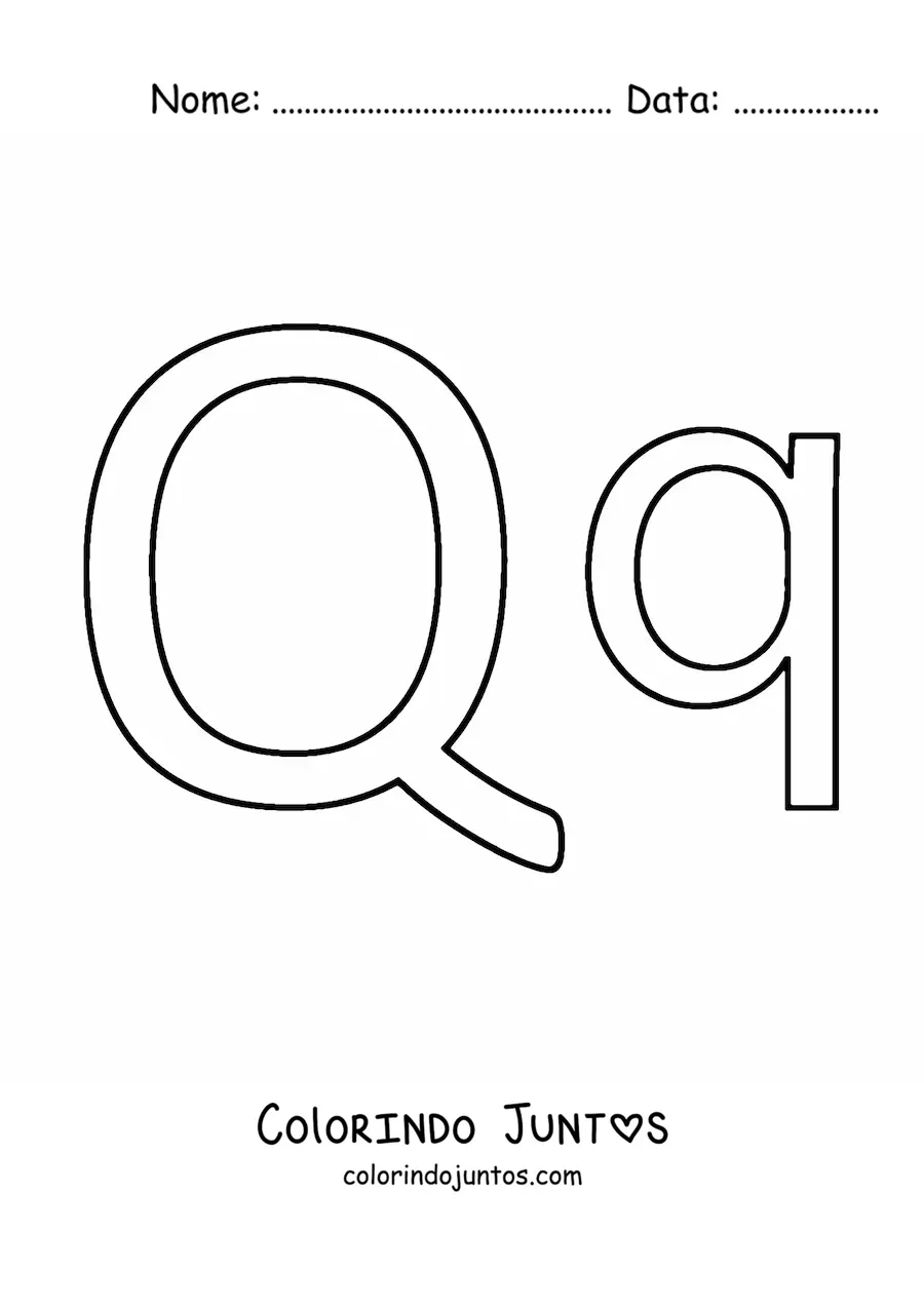 Desenho para colorir da letra Q maiúscula e minúscula fácil