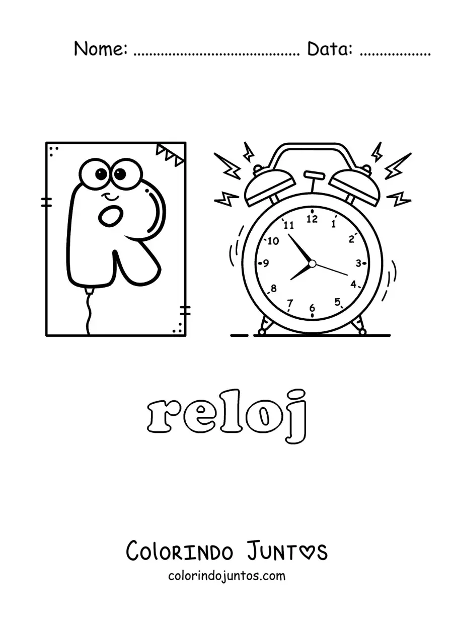 Desenho para colorir de R de relógio