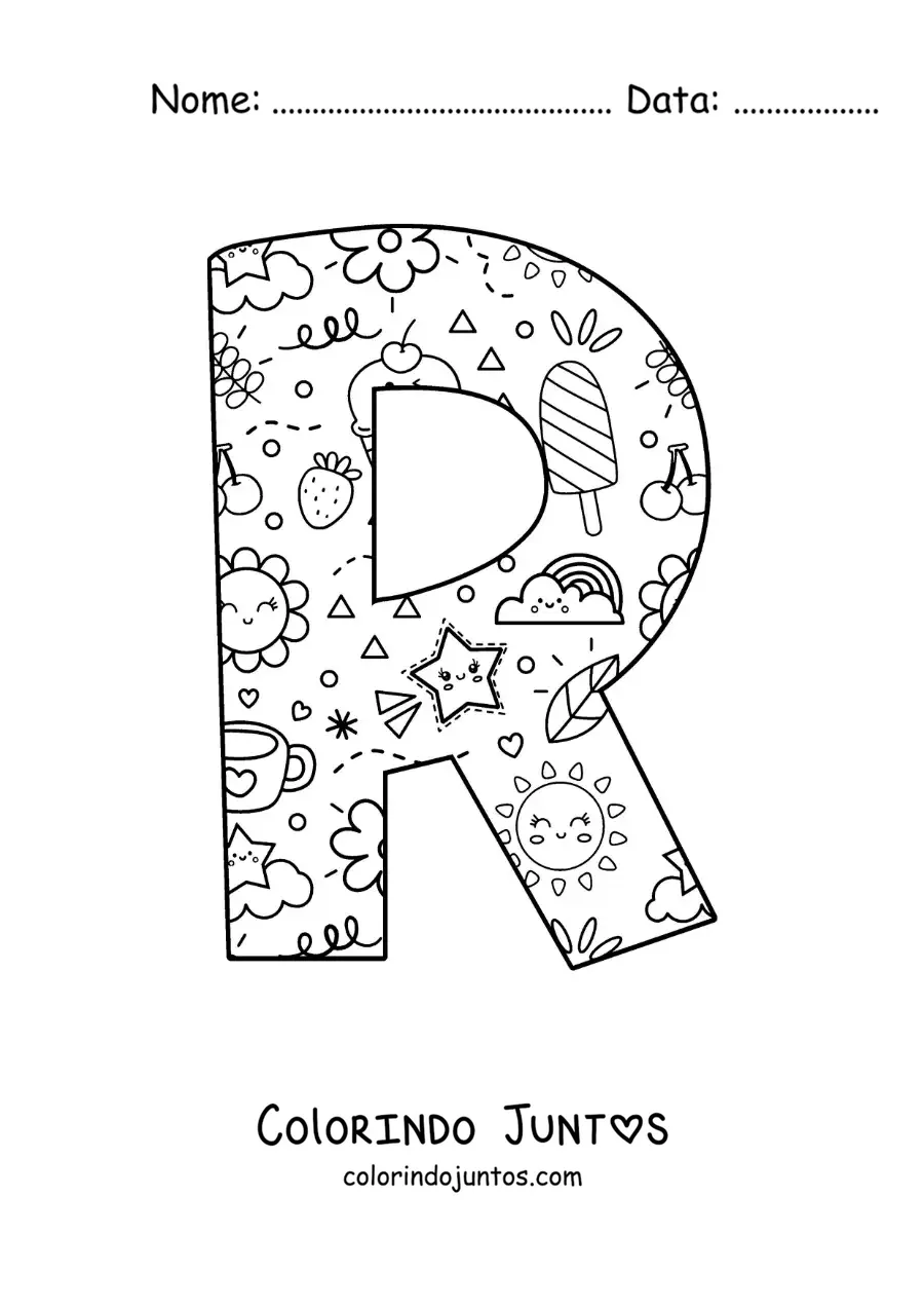 Desenho para colorir da letra R em desenho animado