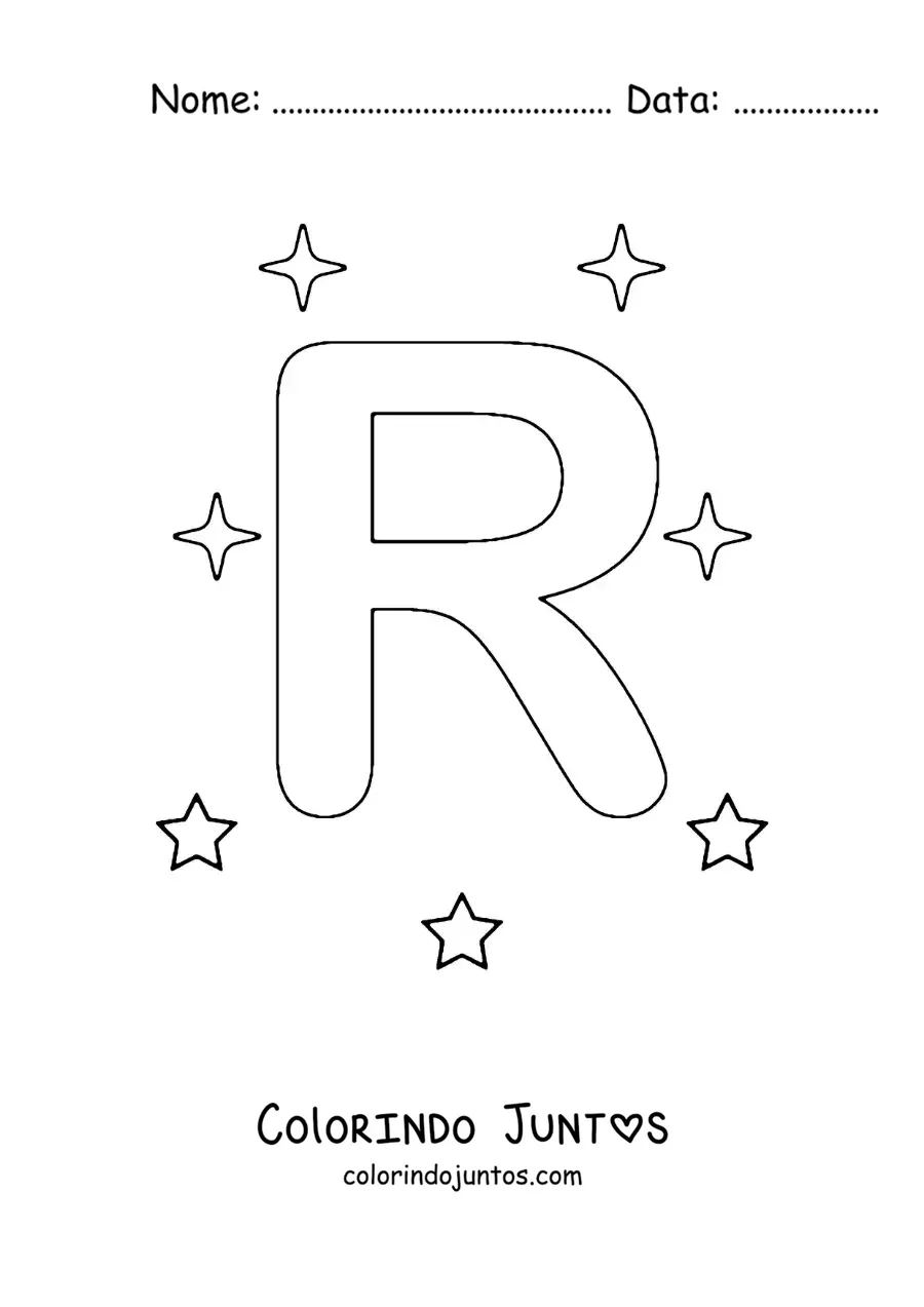 Desenho para colorir da letra R maiúscula com estrelas
