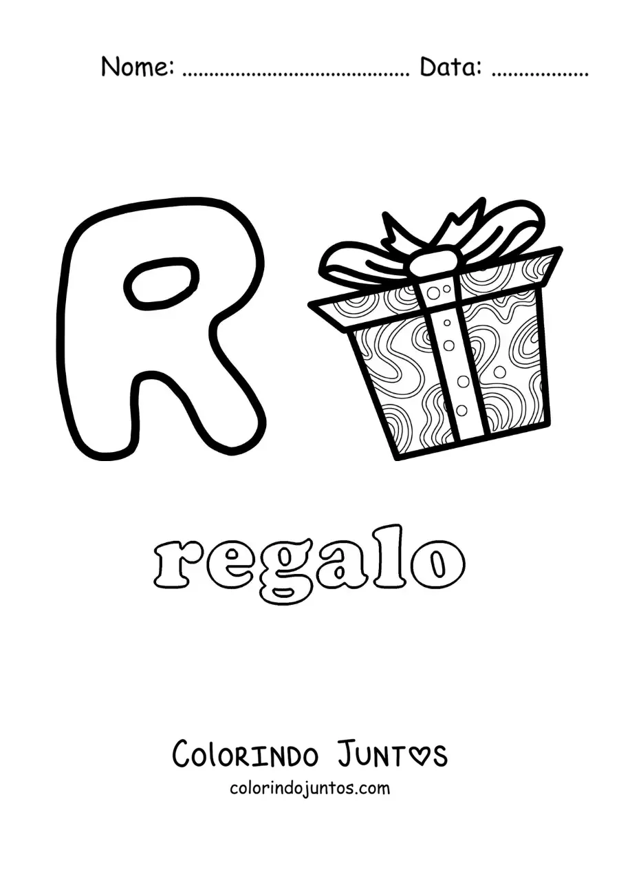 Desenho para colorir de R de presente