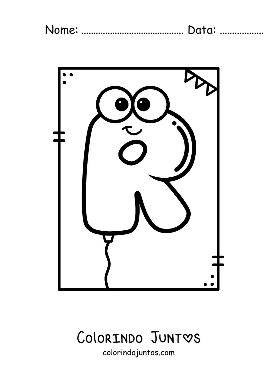 Desenho para colorir da letra R animada em forma de balão