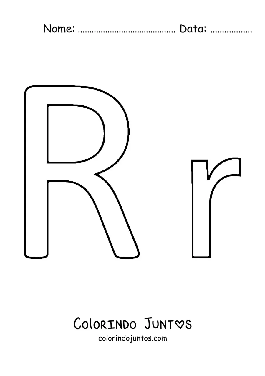 Desenho para colorir da letra R maiúscula e minúscula fácil