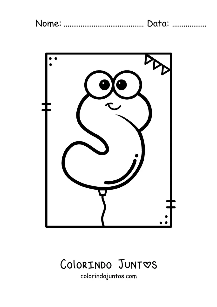 Desenho para colorir da letra S animada em forma de balão