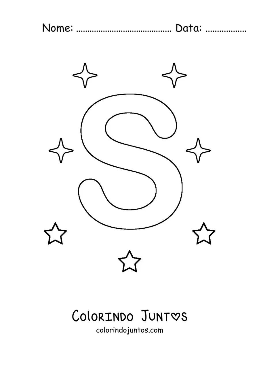 Desenho para colorir da letra S maiúscula com estrelas