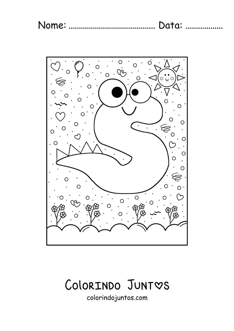 Desenho para colorir da letra S animada em forma de monstro de desenho animado