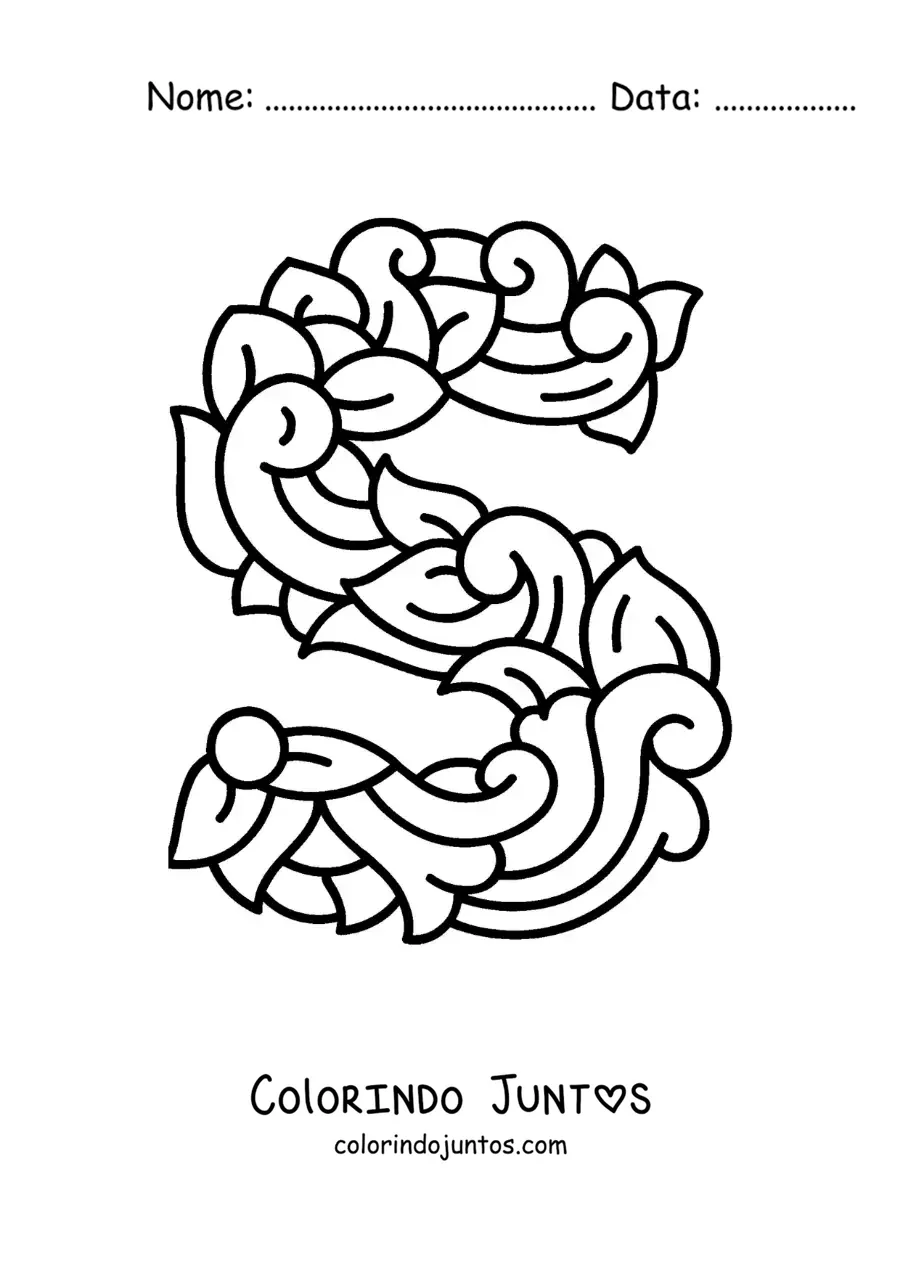 Desenho para colorir da letra S maiúscula decorada