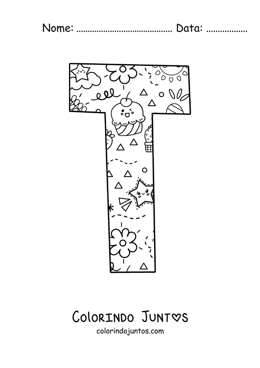 Desenho para colorir da letra T em desenho animado
