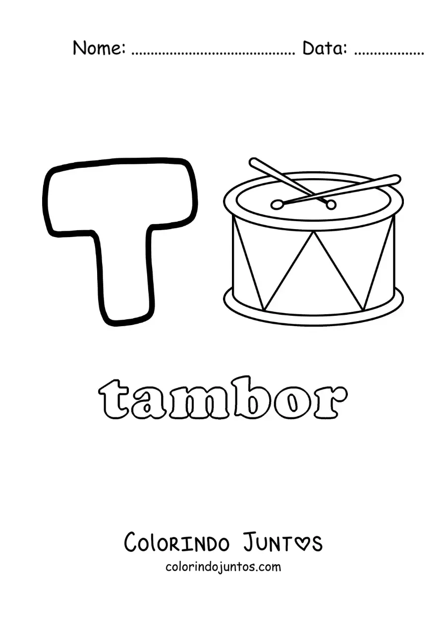 Desenho para colorir de T de tambor