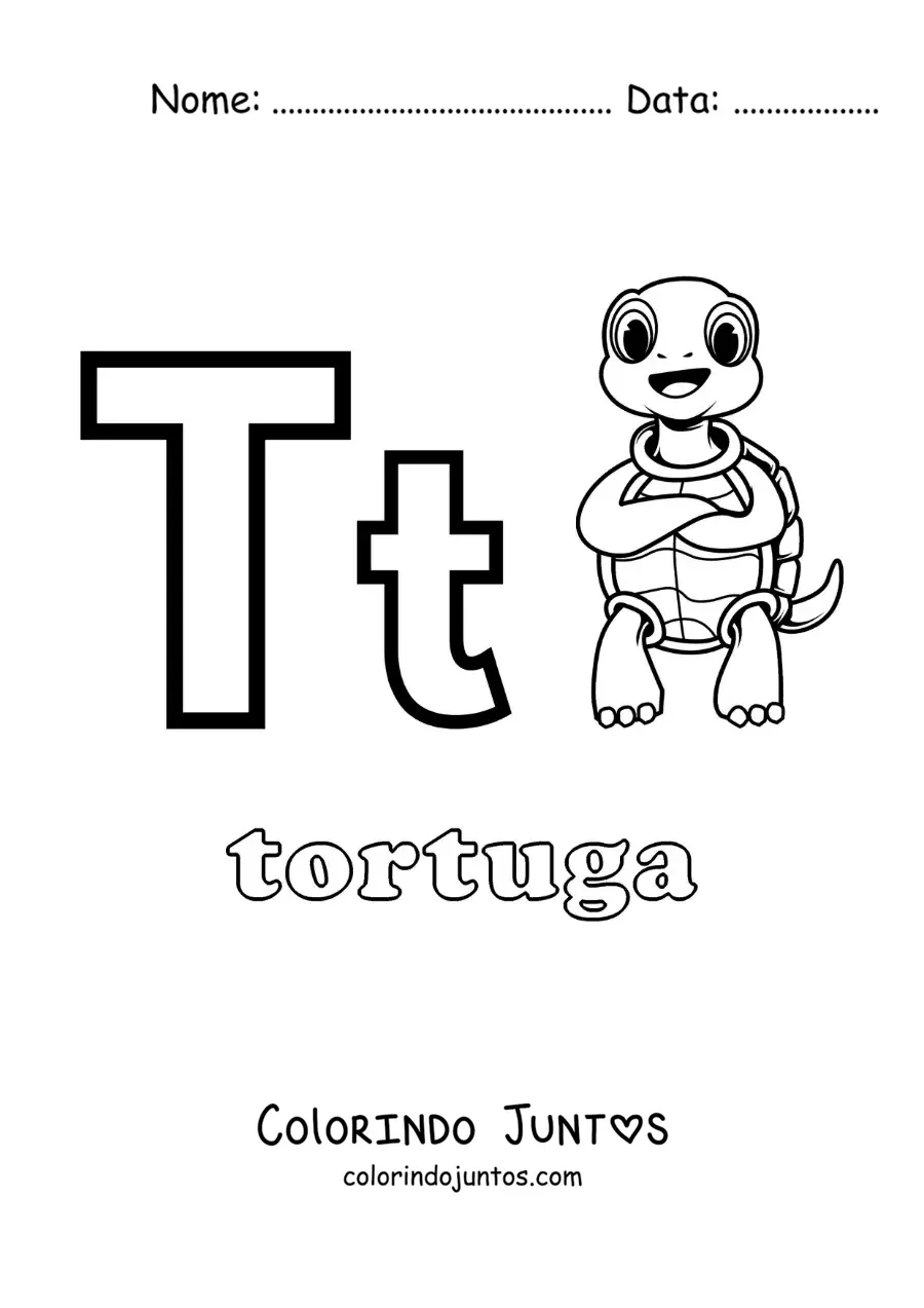 Desenho para colorir de T de tartaruga