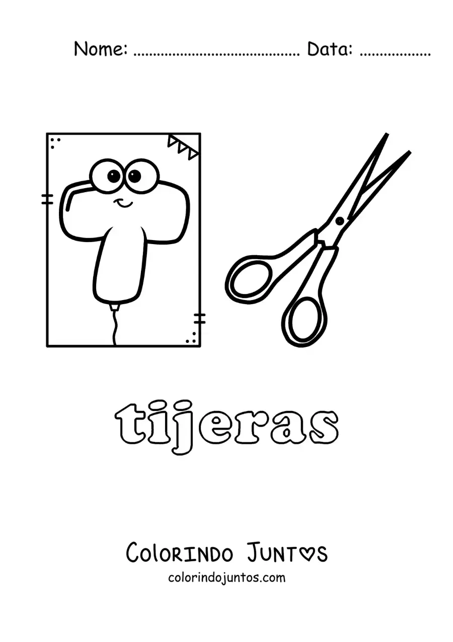 Desenho para colorir de T de tesoura