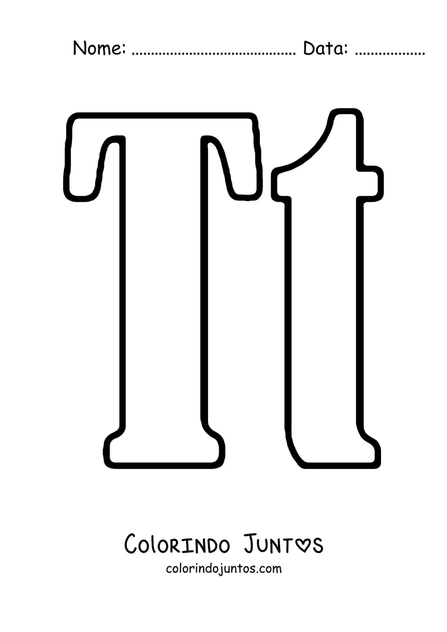 Desenho para colorir da letra T maiúscula e minúscula grande