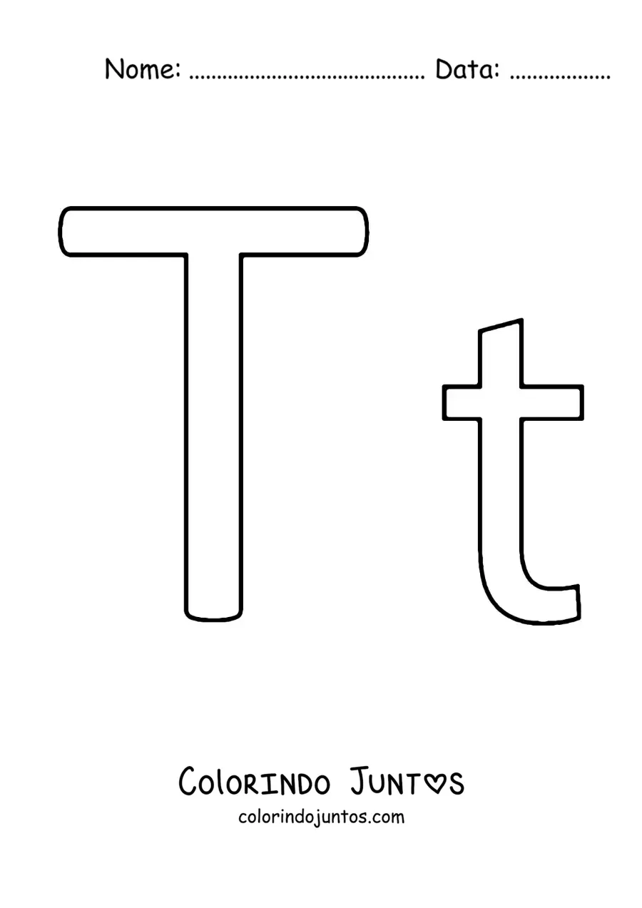 Desenho para colorir da letra T maiúscula e minúscula fácil