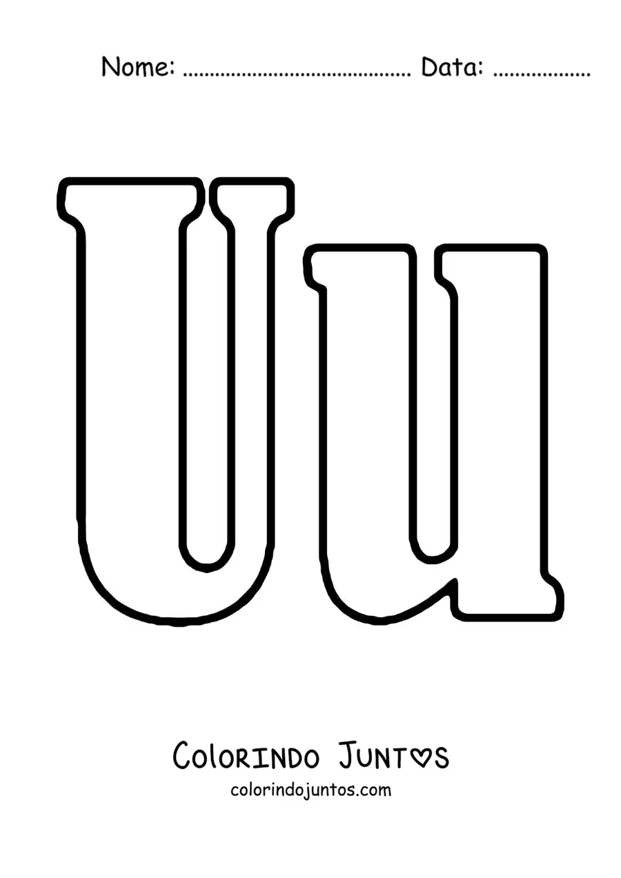 Desenho para colorir da letra U maiúscula e minúscula grande
