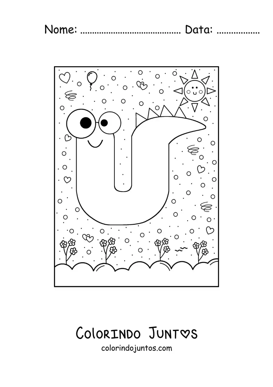 Desenho para colorir da letra U animada em forma de monstro de desenho animado