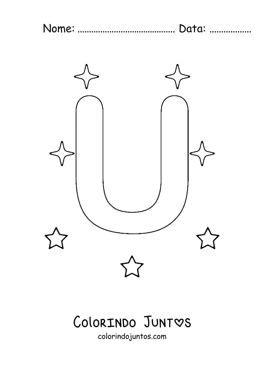 Desenho para colorir da letra U maiúscula com estrelas