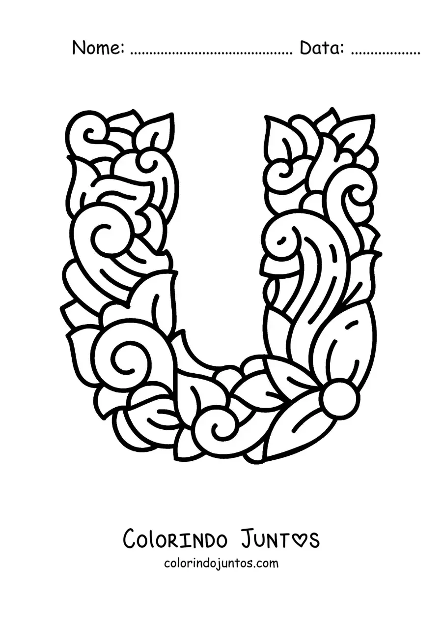 Desenho para colorir da letra U maiúscula decorada