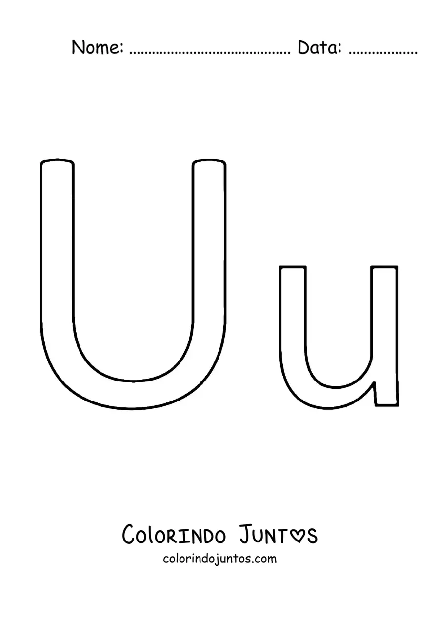Desenho para colorir da letra U maiúscula e minúscula fácil