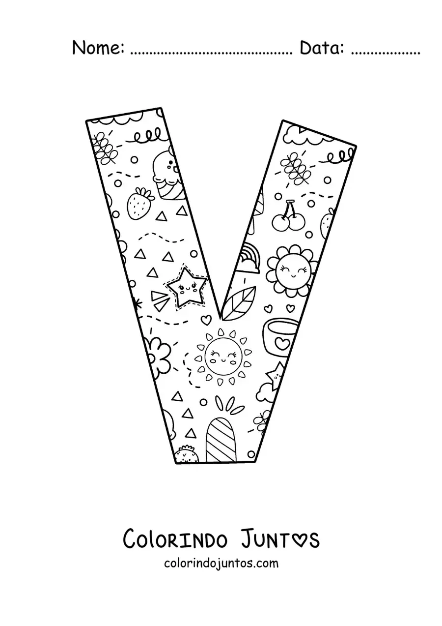 Desenho para colorir da letra V em desenho animado