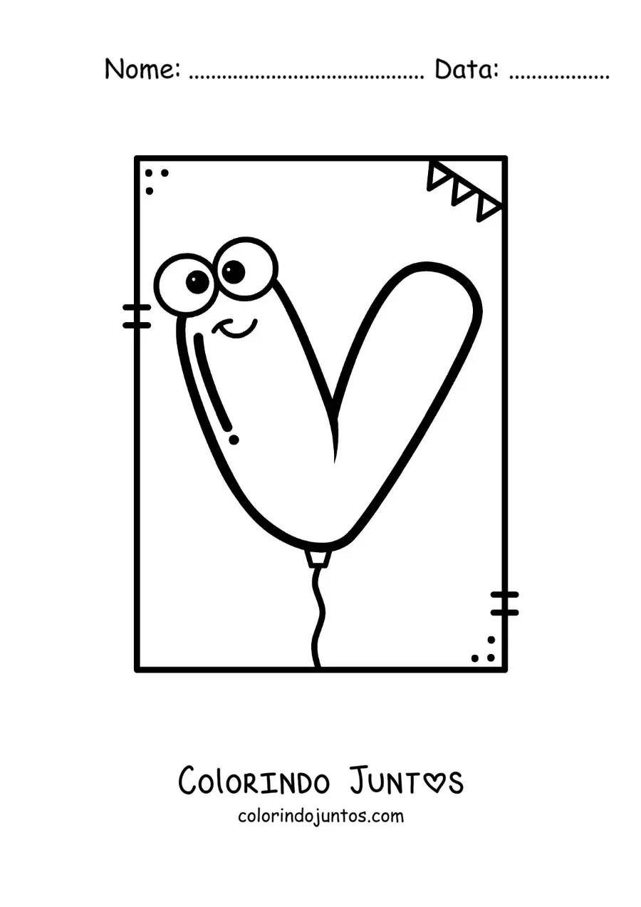 Desenho para colorir da letra V animada em forma de balão