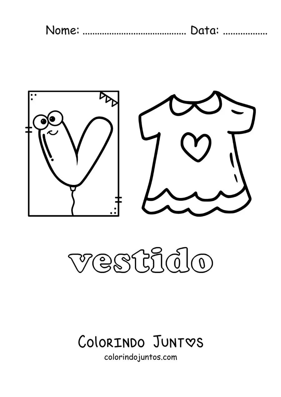 Desenho para colorir de V de vestido