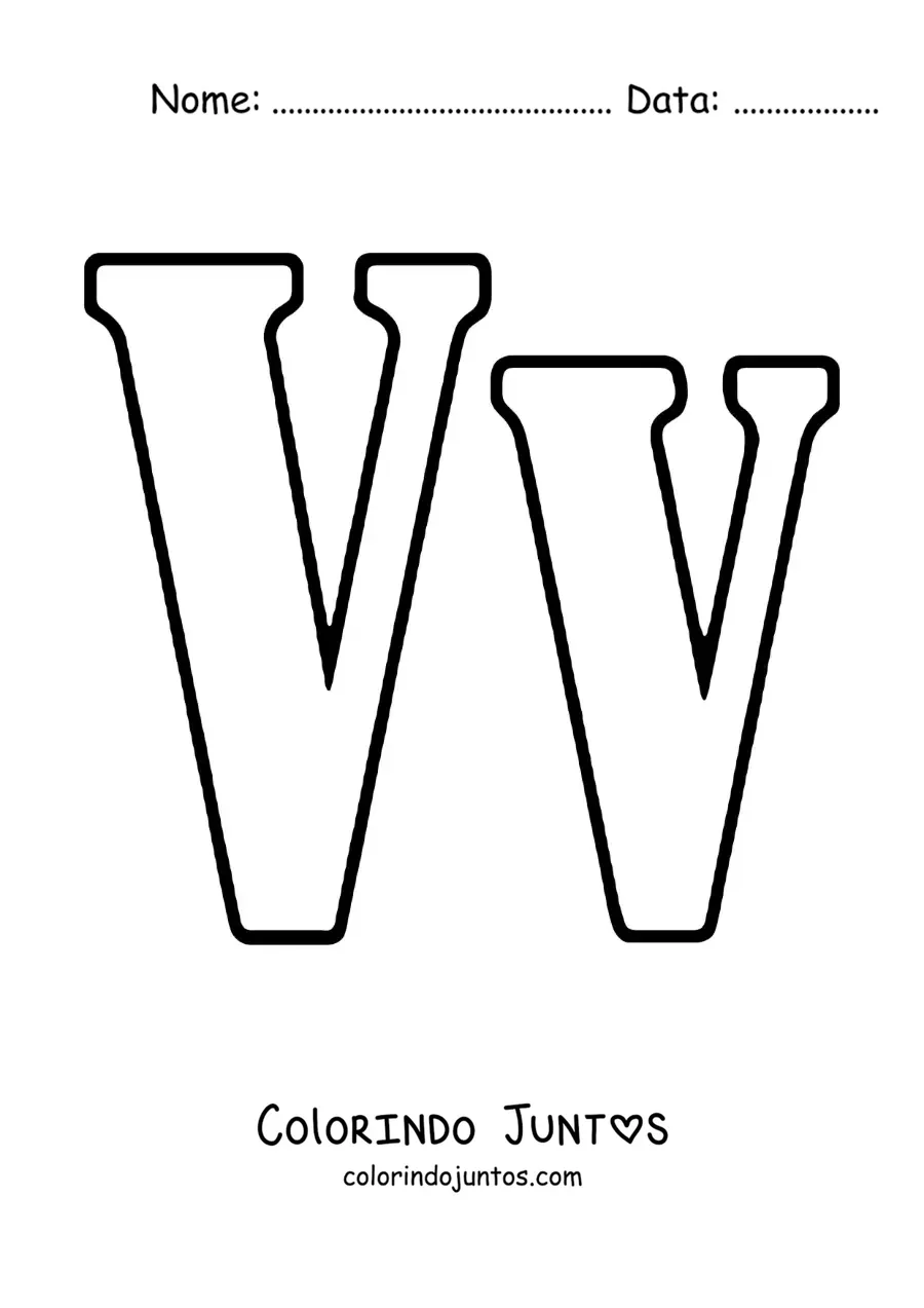 Desenho para colorir da letra V maiúscula e minúscula grande