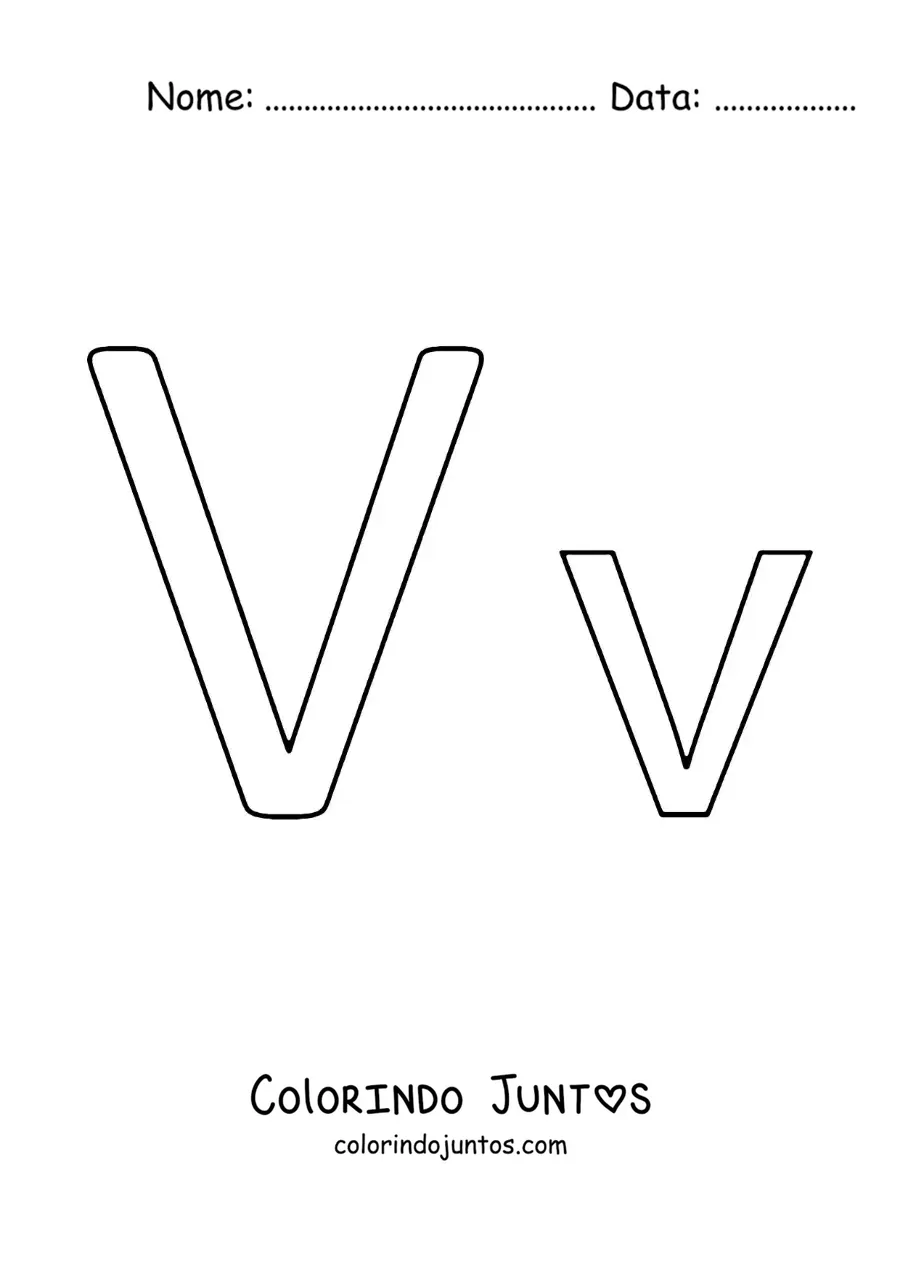 Desenho para colorir da letra V maiúscula e minúscula fácil