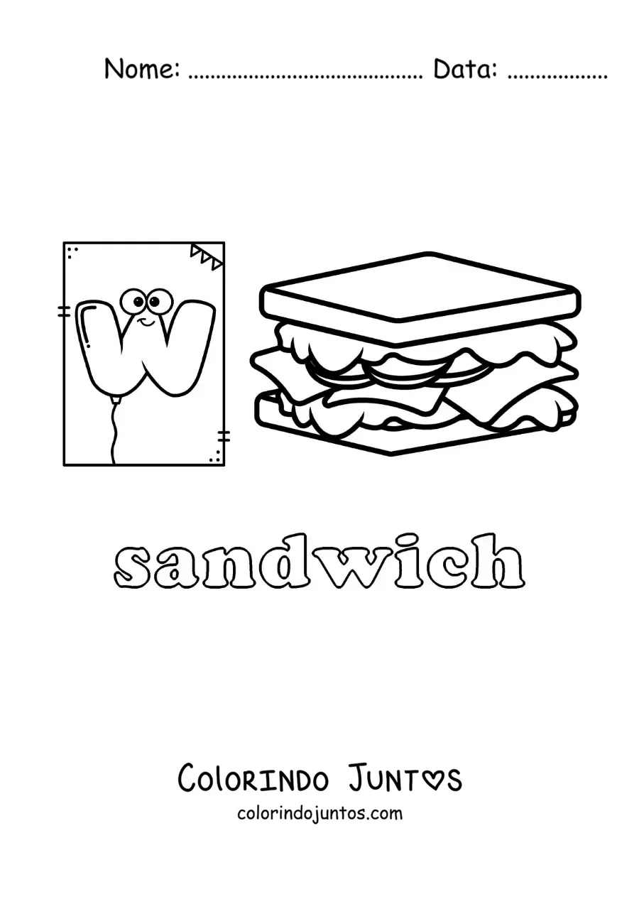 Desenho para colorir de W de sanduíche