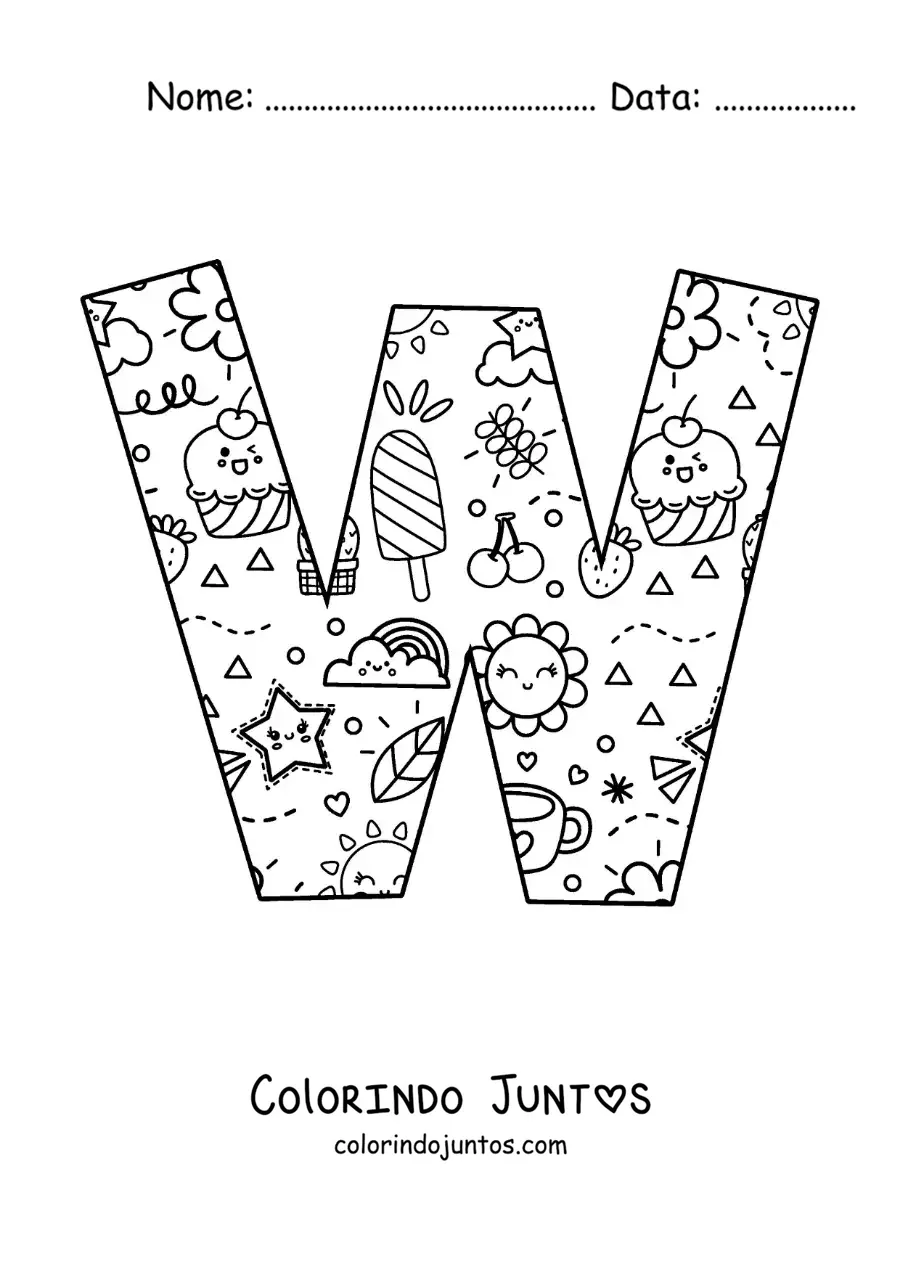 Desenho para colorir da letra W em desenho animado