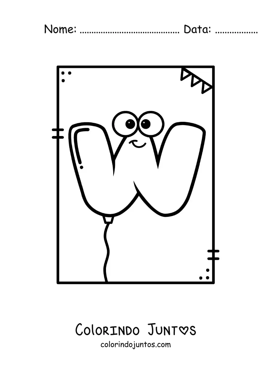 Desenho para colorir da letra W animada em forma de balão