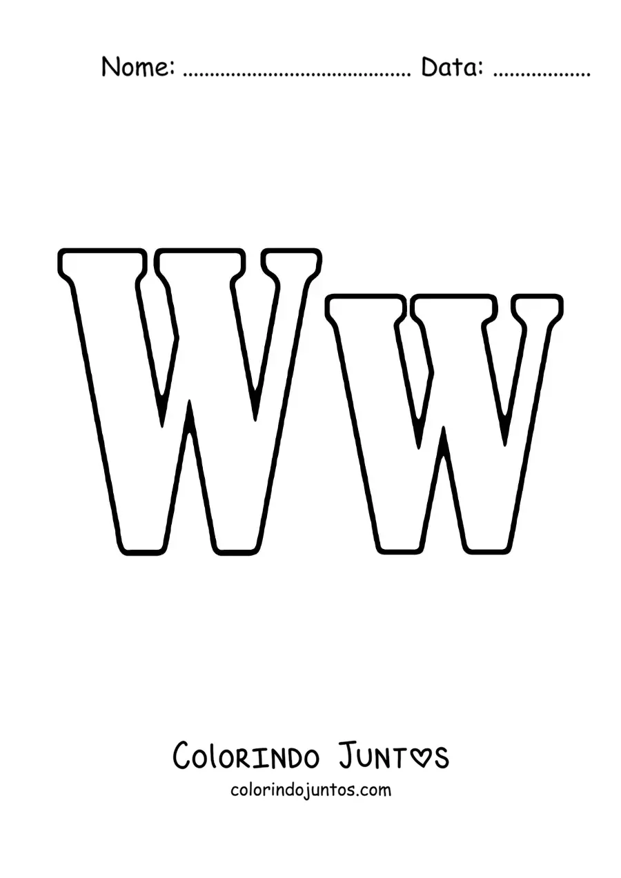 Desenho para colorir da letra W maiúscula e minúscula grande