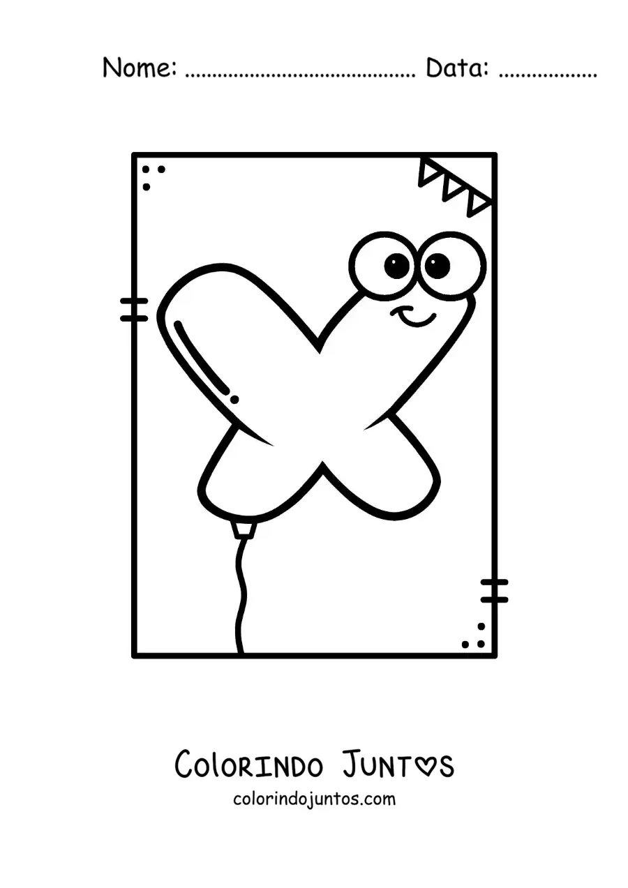 Desenho para colorir da letra X animada em forma de balão